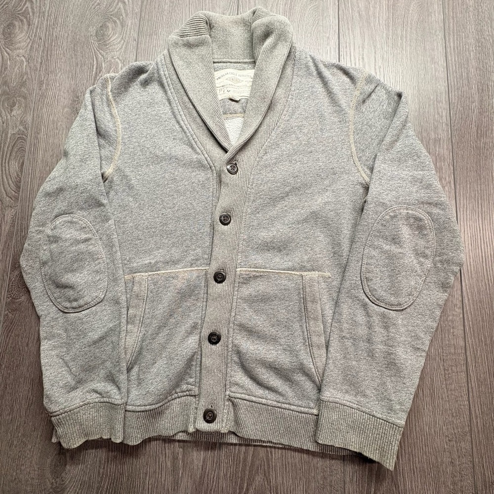 American Eagle Outfitters Mens Medium Y2k Gray Shawl Collar Cardigan Sweater